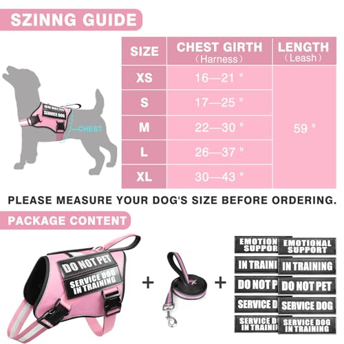 Service Dog Vest Harness and Leash Set+10 Patches,No Pull&Easy Walk Reflective Dog Harness with Soft Padded Handle for Training/Everyday,Fit Small/Medium/Large/Extra-Large Dogs(Pink M) - color: Pink, size: Medium