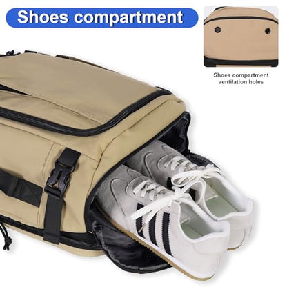 Carry On Travel Backpack with Shoe Compartment Flight Approved Laptop Backpack Expandable Work Business Backpack for Women Men Casual Daypack, Khaki - color: Khaki, style: A