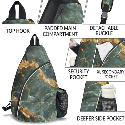 Pickleball Bag for Women Men Adjustable Crossbody Sling Backpack Hold Pickleball Paddle Water Bottle - color: Multicolor 14