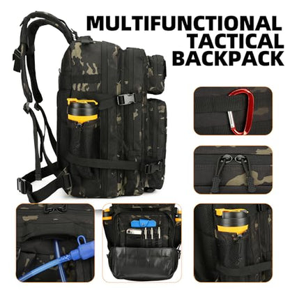 Lovelinks21 25L Tactical Backpack for Men and Women Military Backpack Small Assault Pack Molle Backpack Bug Out Bag Travel Rucksack Daypack (Black Camo) - color: Black Camo