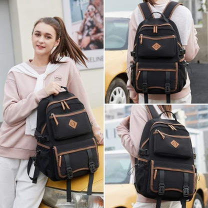 Laptop Backpack 15 -17 Inch for Women Men Large College Bookbag Elementary Middle High School Bag for Kids Teens Girls Boys Student Waterproof Travel Backpacks Book Rucksack Work Daypack Black - color: Black