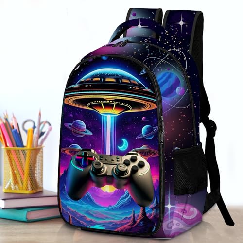 Boys Backpack with Lunch Box and Pencil Case, 3Pcs Gamer Backpack for Boys Teens, 17 Inch Large Capacity - color: GAME-TKCZ-2