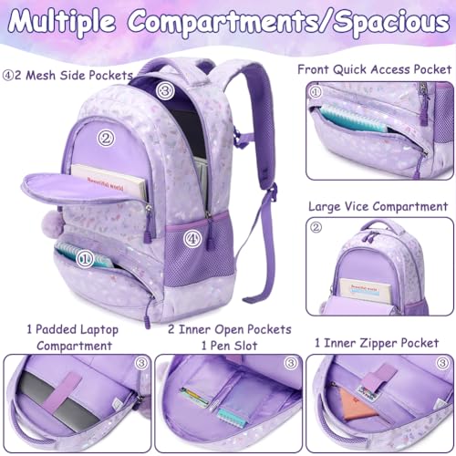 Meisohua Girls Backpack Elementary School Bags for Girls Bookbags for Kids Preschool Kindergarten Primary Kids Backpacks with Chest Strap - color: Furry Butterfly Purple