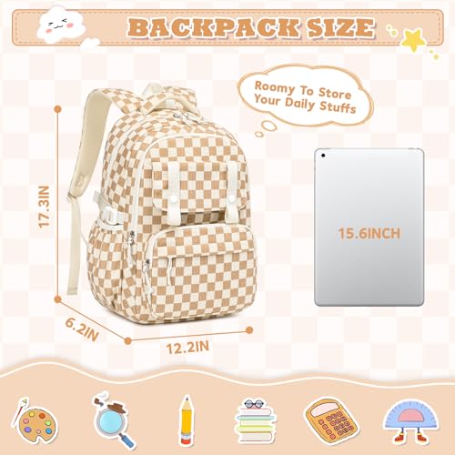 MUSEVOS Girls Backpack, Elementary Middle School Backpack, Large Capacity Kids Bookbag - color: Khaki