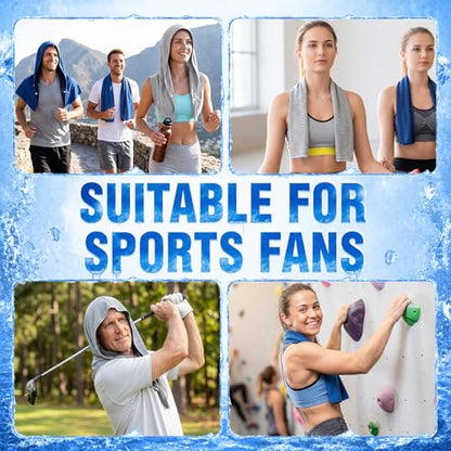 Honoson 20 Pcs12x25 Inch Cooling Hoodie Towel Bulk for Neck and Face 40x12 Inch Quick Dry Sweat Towels Instant Ice Cold Towel for Hot Weather Run Yoga Gym(Light Gray,Dark Blue) - color: Light Gray,dark Blue