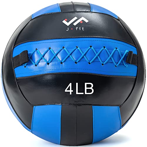 JFit Wall Ball – Premium Soft Weighted Exercise Ball for Strength, Conditioning, Gym & Home Workouts, 4-30 LB - color: Blue/Black, style: 4 LB