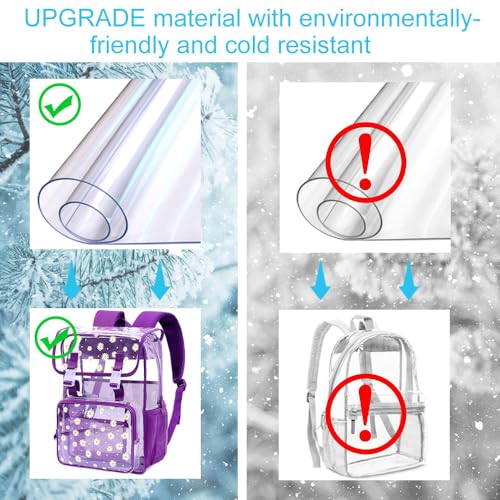 3Pcs Clear Backpack for School, Girls Kids Transparent Bookbag Set, 17" Daisy Stadium Approved See Through Backpack with Lunch Box (Deep Purple) - color: Purple Dasiy