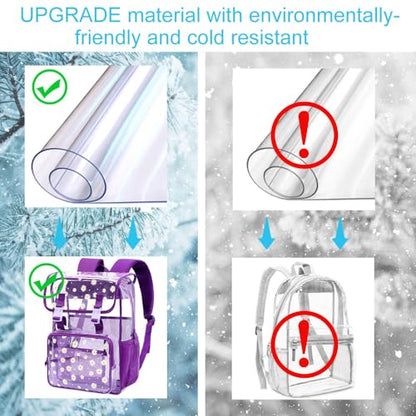3Pcs Clear Backpack for School, Girls Kids Transparent Bookbag Set, 17" Daisy Stadium Approved See Through Backpack with Lunch Box (Deep Purple) - color: Purple Dasiy