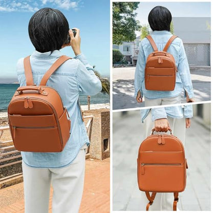 Small Camera Backpack, Classic PU Leather with 11 Inch Pad/Tablet Compartment, Professional Camera Bag for Photographers for DSLR, 10L Brown