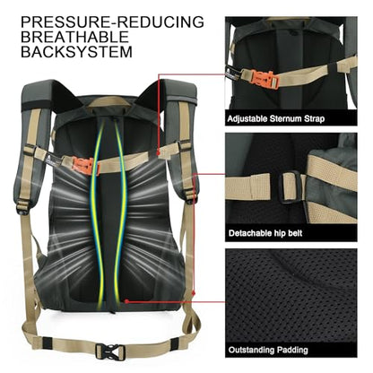 MOUNTAINTOP 35L Hiking Backpack, Lightweight Outdoor Travel Camping Daypack with Rain Cover for Men & Women（Grey） - color: Grey