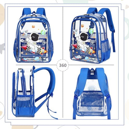 AO ALI VICTORY Clear Backpack for School,PVC Transparent Kids Bookbag for Girls Boys Cute Toddler Back Pack Kindergarten Elementary Schoolbag Stadium Approved See Through Backpacks,Blue Astronaut - color: Blue Astronaut