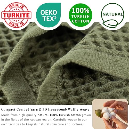 PÜSKÜL Natural 100% Turkish Cotton Waffle Bath Towels Set of 2-Piece | 32x63 inch Extra Large Absorbent Quick-Dry Lightweight Spa Towel | Honeycomb Weave Towel (Khaki Green Bath Towels - Pack of 2) - color: Khaki Green