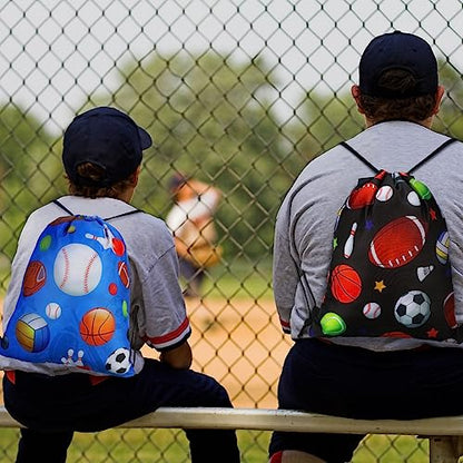 Jetec Sports Ball Themed Sports Party Favor Gift Goodie Bags Drawstring Backpack Birthday Party Supplies(16 Pieces)