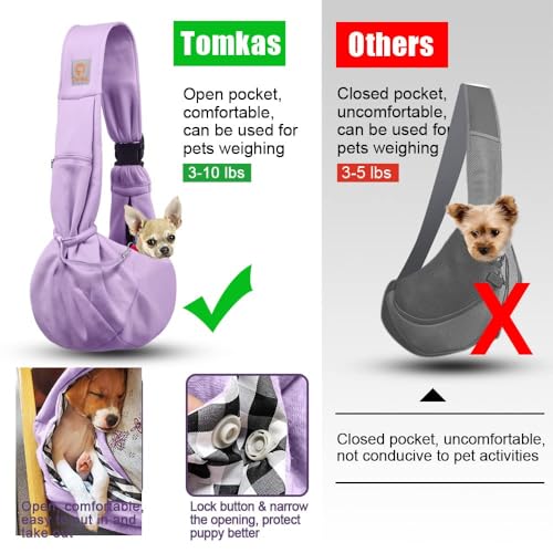 Tomkas Small Dog Sling Carrier - Zipper Pocket & Adjustable Strap - for 3-10 lbs Pets(Light Purple) - color: Light Purple