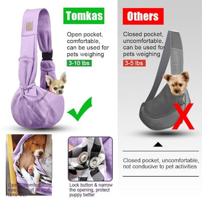 Tomkas Small Dog Sling Carrier - Zipper Pocket & Adjustable Strap - for 3-10 lbs Pets(Light Purple) - color: Light Purple