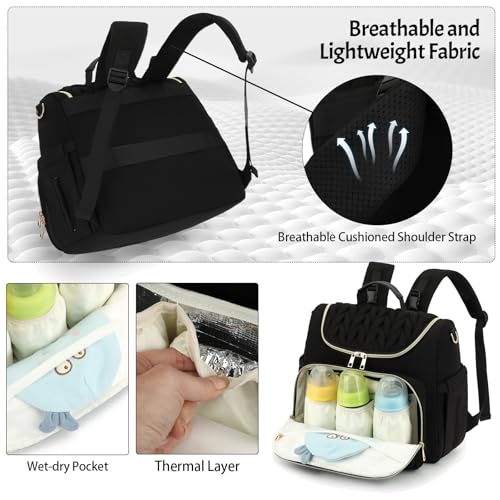 Small Diaper Bag Backpack Quilted Mini Baby Crossbody Diaper Bag Tote for Mom and Baby Girls Boys (Black) - color: Black