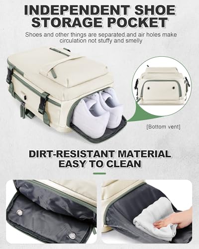 Vacuum Backpack Travel with Pump Carry on Luggage Flight Approved Essentials Personal Item Travel Bag with Vacuum System Waterproof Compression Backpack for Women Men Mochila de Viaje Beige Green - color: A10-beige Green