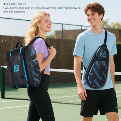 TILDOSAC 2-in-1 Detachable Pickleball & Padel Bag for Men Women | Thermal Foil Insulated Racket Compartment | Outdoor & Gym - color: Black Blue