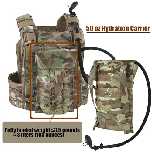 PETAC GEAR 1.5L / 3L Tactical Hydration Pack，Molle Carrier Pouch for 50 oz /100 oz Hydration Bladder Daypack Water Backpack. - color: MC, size: 1.5L bag only