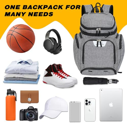 Goloni Basketball Backpack,Large Sports Bag with Ball Compartment & Shoe Compartment, Best for Basketball, Soccer - color: Grey