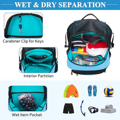 Fasrom Mesh Beach Bag Backpack with Wet Item Pocket, Swim Backpack for Pool, Travel and Gym (Patent Design, Empty Bag Only), Blue - color: Blue