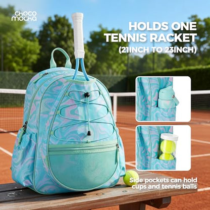 Choco Mocha Kids Tennis Bag, 16 Inch Youth & Junior Tennis Backpack with Shoe Compartment, Holds 2 Rackets (21–23 Inch) - color: Solid Purple