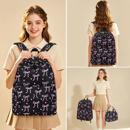 LEDAOU Backpack for Girls School Bag Kids Bookbag Teen Backpack Set Daypack with Lunch Bag and Pencil Case | Kids - color: A-bow Tie Black