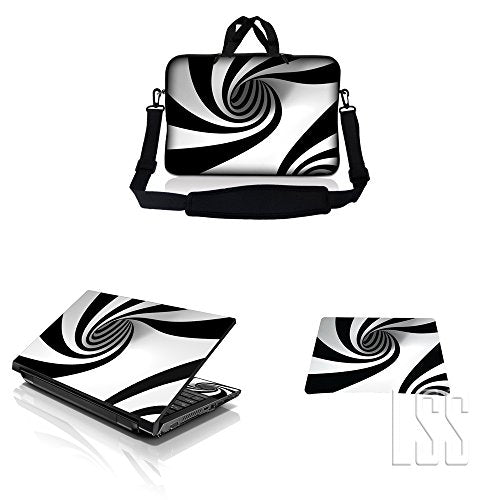 LSS 15-15.6" Laptop Sleeve Bag with Matching Laptop Skin Sticker & Mouse Pad Combo | Carrying Case for 14" 15" 15.6" - Tornado White and Black Swirl - color: Tornado White and Black Swirl, size: 15 inch