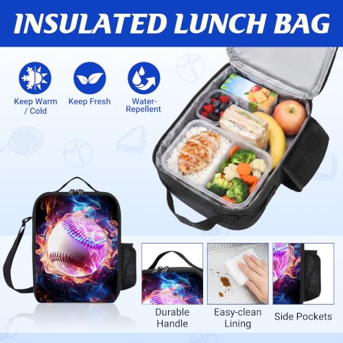Baseball Backpack Set for School,17 Inch Casual School Bags with Lunch Box, Kids Daypack Bags and Pencil Case Set for Teens Boys Men Students - color: Baseball