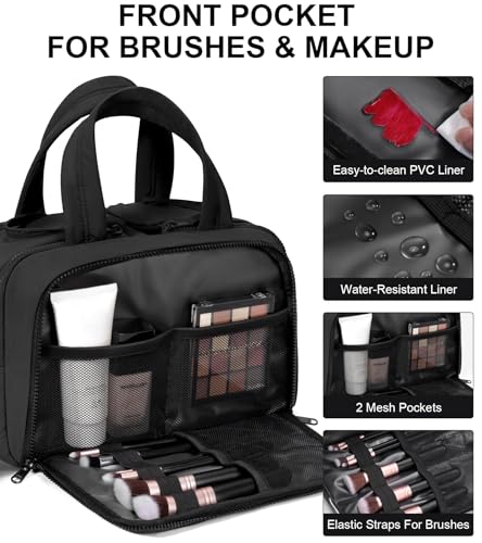 Travel Toiletry Bag, Large Wide-open Puffy Makeup Bag for Women Black - color: Black