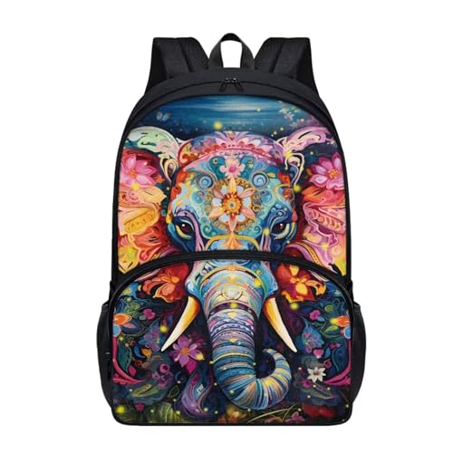 Talayituse Elephant Floral Print Kids School Backpack Casual Travel Daypack School Backpack for Teens Boys Girls Lightweight Middle School Laptop Backpack with Adjustable Padded Straps - color: Elephant Floral