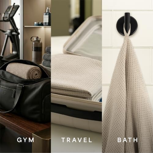 S&T INC. Aura Microfiber Waffle Bath Towels, 4 Pack, Quick-Dry, Ultra Absorbent, Lightweight Towels for Bathroom, 30 inches x 60 inches, 420GSM, Beige - color: Beige