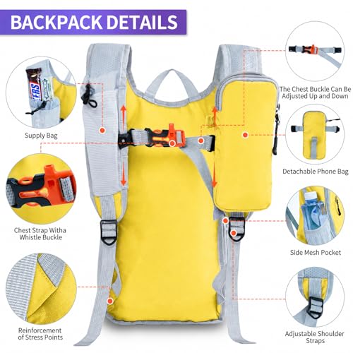 Hiking Backpack 10L/15L Small Daypack Lightweight Packable Travel Foldable Water Resistan for Women Men (Yellow, 10L) - color: Yellow, size: 10L