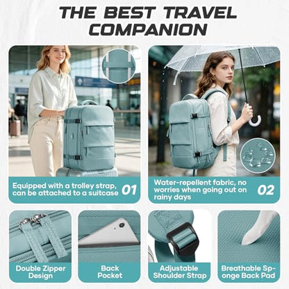Travel Backpack with Compression Vacuum Storage Bag & Electric Pump, Expandable Flight Approved Carry On Backpack, 18x14x8 inches Personal Item Travel Bag for Men Women, Blue - color: Blue