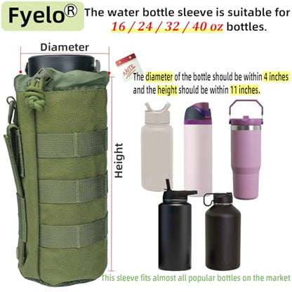Tactical MOLLE Bottle Pouch Bag, Travel/Sprots Molle Water Bottle Holder with Drawstring Open Top and Mesh Bottom - color: Green