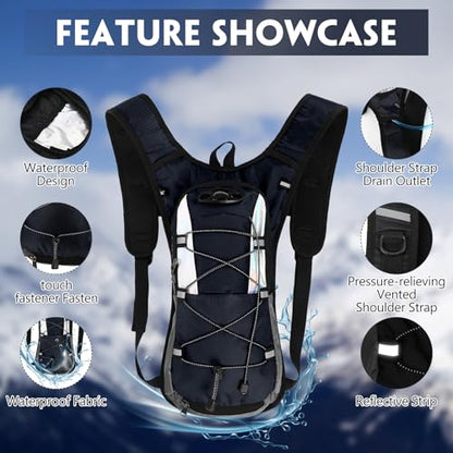 Sadnyy 2 Pcs Hydration Backpack Hiking Water Backpack for 2l Waterbag(Waterbag Not Included), Reflective Lightweight Cycling Daypack with Helmet Net Bag for Biking, Running, Skiing - color: Dark Blue, Black