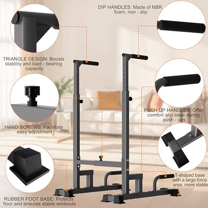 Dip Bar Attachment for 2"x2" Squat Rack, Heavy Duty Power Rack Attachment with 5/8" or 1" Hole - color: Black