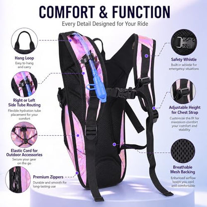 Reflective Hydration Backpack, Hydration Pack - Water Backpack with 2L Hydration Bladder, Essential for Festivals - Rave Hydration Pack for Hiking, Running, Cycling, and Festivals - color: Pink