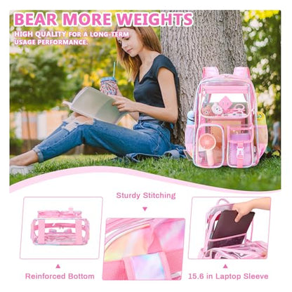 PIG PIG GIRL Clear Backpack for School,Heavy Duty PVC Transparent Bookbag for Girls Stadium Approved See Through Backpack - color: 10-pink Tie-dye