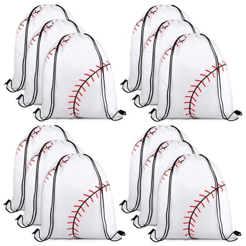 12 Pcs Baseball Drawstring Bags,Party Favor Bags Gift Bags, Baseball Goodie Bags,Sports Drawstring Backpack for Gym Outdoor Running Sports(White) - color: White
