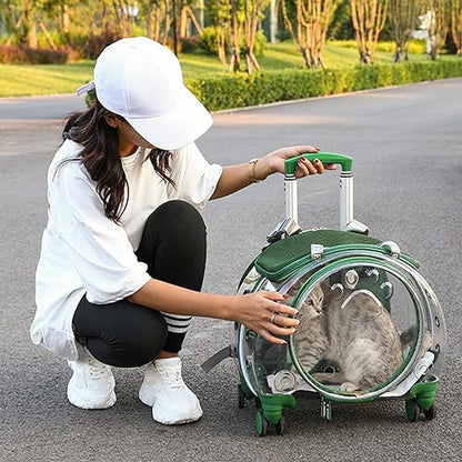 2025 Upgraded Cat Carrier Cat Backpack Pet Carrier Pet Trolley Case Clear Ventilation Holes Silent Wheels Convenient Portable Cats Dogs Backpack for Travel（Green）