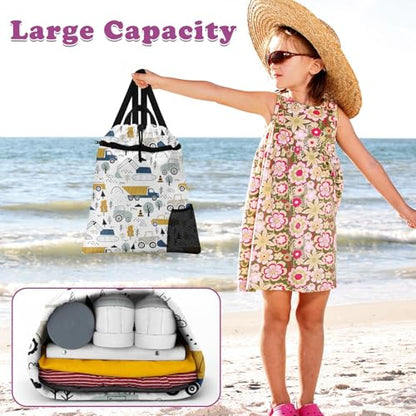 Drawstring Backpack, Construction Tractor, Waterproof, 15" x 17" - color: Tractor Excavator