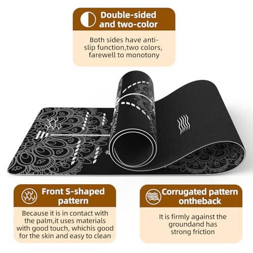 FOLAI Extra Thick Yoga Mat 6mm，pilates mat thick - Non-Slip Exercise Mat for HIIT, Pilates & Home Workouts & Workout with Free Carry Strap - color: body line black