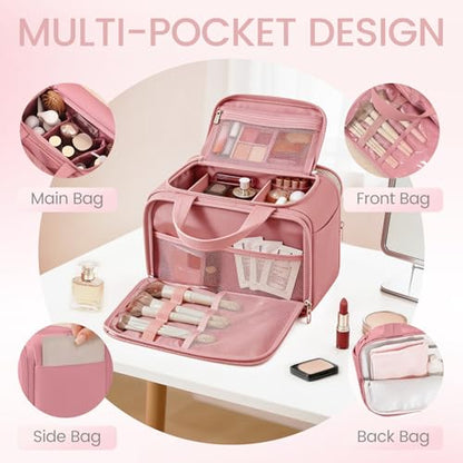Travel Toiletry Bag for Women,Large Makeup Bag Organizer,Puffy Cosmetic Bag with Wet Dry Separation,Waterproof Toiletries Bag with Trolley Sleeve,Dark Pink - color: Dark Pink