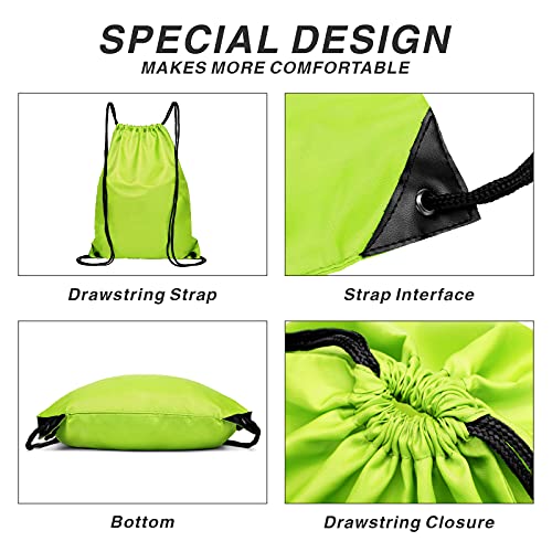 Drawstring Backpack Sports Water Resistant String Bag Sport Gym Sackpack for Women Men Large with Zipper, Apple Green - color: Apple Green