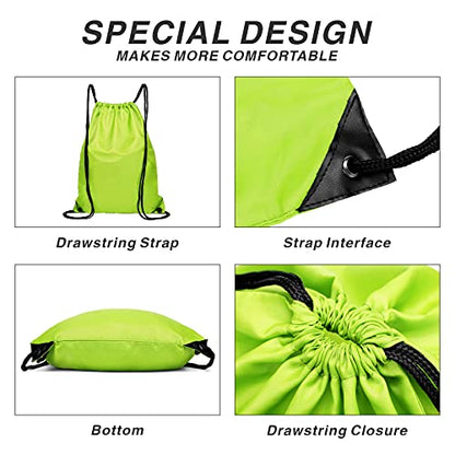 Drawstring Backpack Sports Water Resistant String Bag Sport Gym Sackpack for Women Men Large with Zipper, Apple Green - color: Apple Green