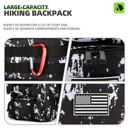 King'sGuard 70L Camping Hiking Backpack for Men Women Large Military Tactical Backpack Molle Rucksack Backpack for Outdoor - color: Black Lighting