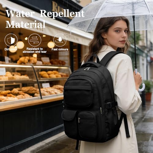 Black Backpack for School Teens Boys Girls, Large Capacity School bag for Men Women, Cute Bookbag for Students, Lightweight College backpack with lots of pockets - color: Black