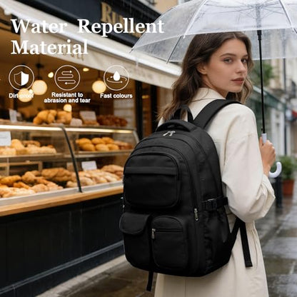 Black Backpack for School Teens Boys Girls, Large Capacity School bag for Men Women, Cute Bookbag for Students, Lightweight College backpack with lots of pockets - color: Black