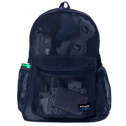 K-Cliffs Heavy Duty Mesh Backpack Quality Classic Student Net Bookbag Durable See Through Simple Netting Daypack Basic School Bag Navy - color: Navy